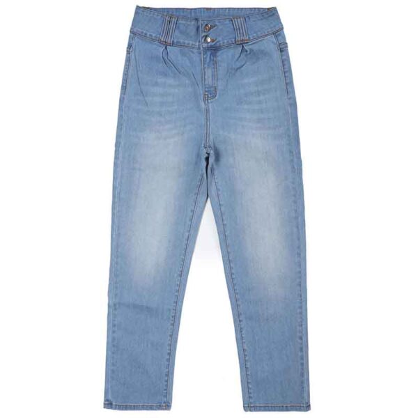 High waist double button women pants casual relaxed denim jeans