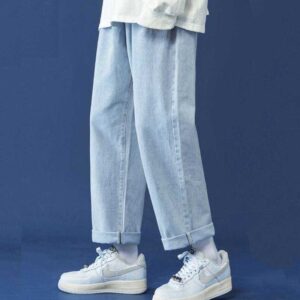 Fashionable summer elastic waist straight baggy denim jeans