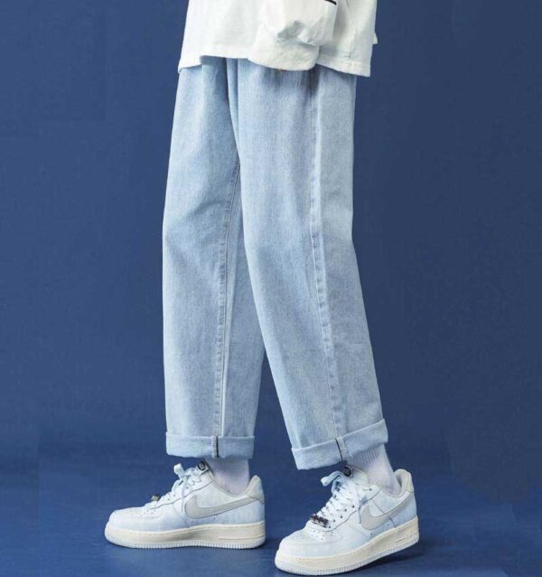 Fashionable summer elastic waist straight baggy denim jeans